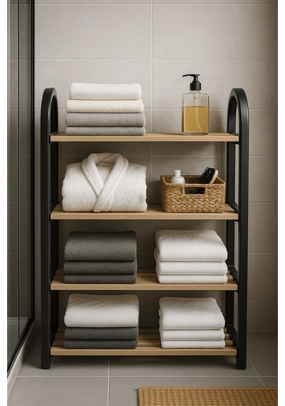 Flex Elite Çok Amaçlı 4 Bölmeli Siyah Ahşap Raf Ayakkabılık, Banyo Ve Mutfak Rafı, Organizer Raf - S-789 Siyah