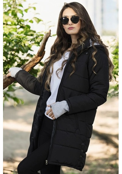 Barbora Kışlık Su Geçirmez Eldiven Detaylı Uzun Kadın Şişme Mont Siyah