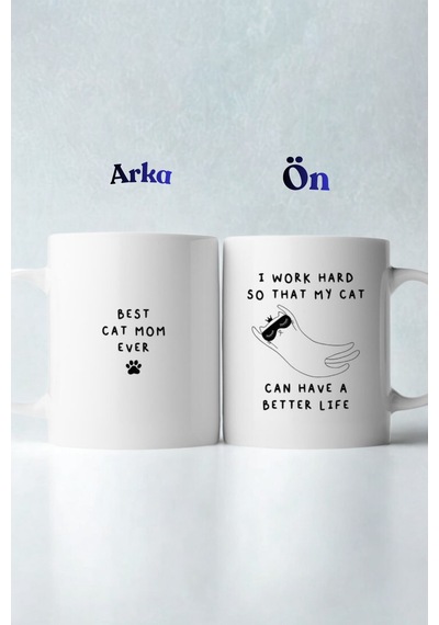 Best Cat Mom Ever Baskılı Seramik Kupa - Kedi Severlere Özel Komik Tasarım Hediye Çok Renkli