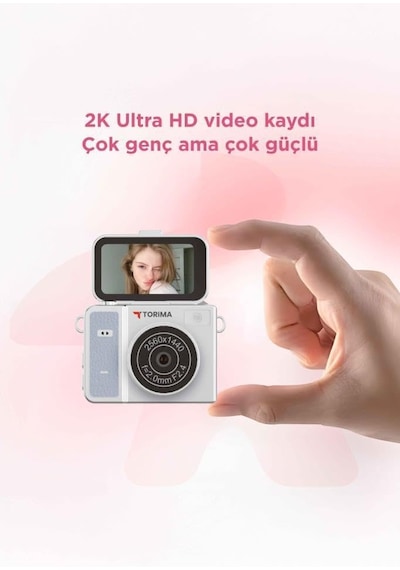 Torima Mini Dijital Kamera 2k Flip Ekranlı Selfie Video Vlog Kamerası Cmr46 Mavi