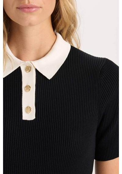 DeFacto A Kesim Polo Yaka Basic Düz Ribana Görünümlü Viskon Kısa Kollu Mini Elbise D3477AX24AUBK27 Siyah DeFacto A Kesim Polo Yaka Basic Düz Ribana Görünümlü Viskon Kısa Kollu Mini Elbise D3477AX24AUBK27 Siyah