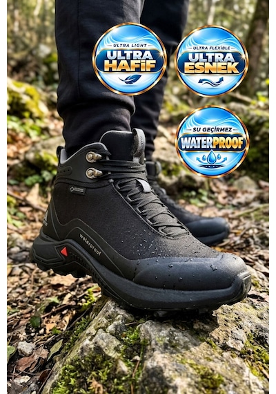 Humtto Siyah Bağcıklı Kaymaz Tabanlı Su Geçirmez Erkek Outdoor Trekking Bot 210500b-1
