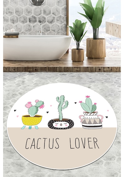 Pink Cactus Çap Banyo Halısı Djt 120x120 cm Beyaz