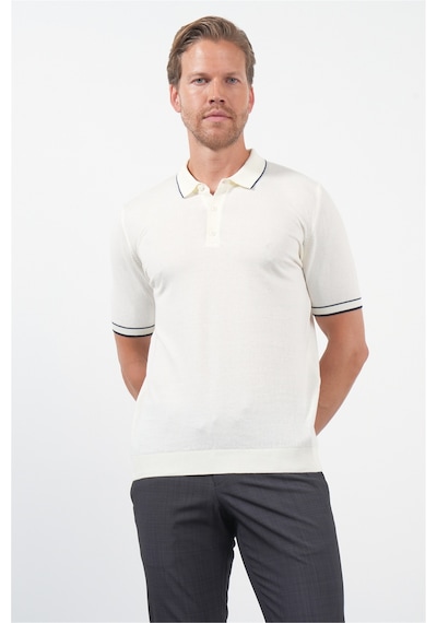 İmza Krem Rengi Polo Yaka Kısa Kol Örme Comfort Fit %100 Pamuk Kazak 1012260151