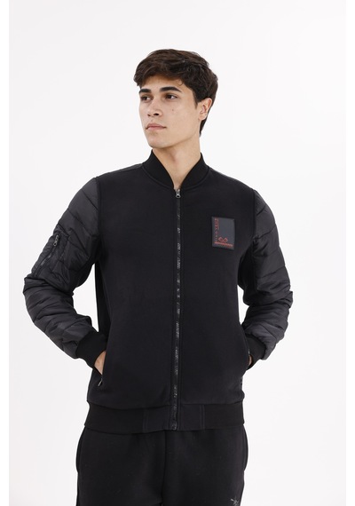 Rowinger Kapitone Ön Panel Detaylı Polo Yakalı Cepli Rahat Kalıp Uzun Kollu Sweatshirt Black