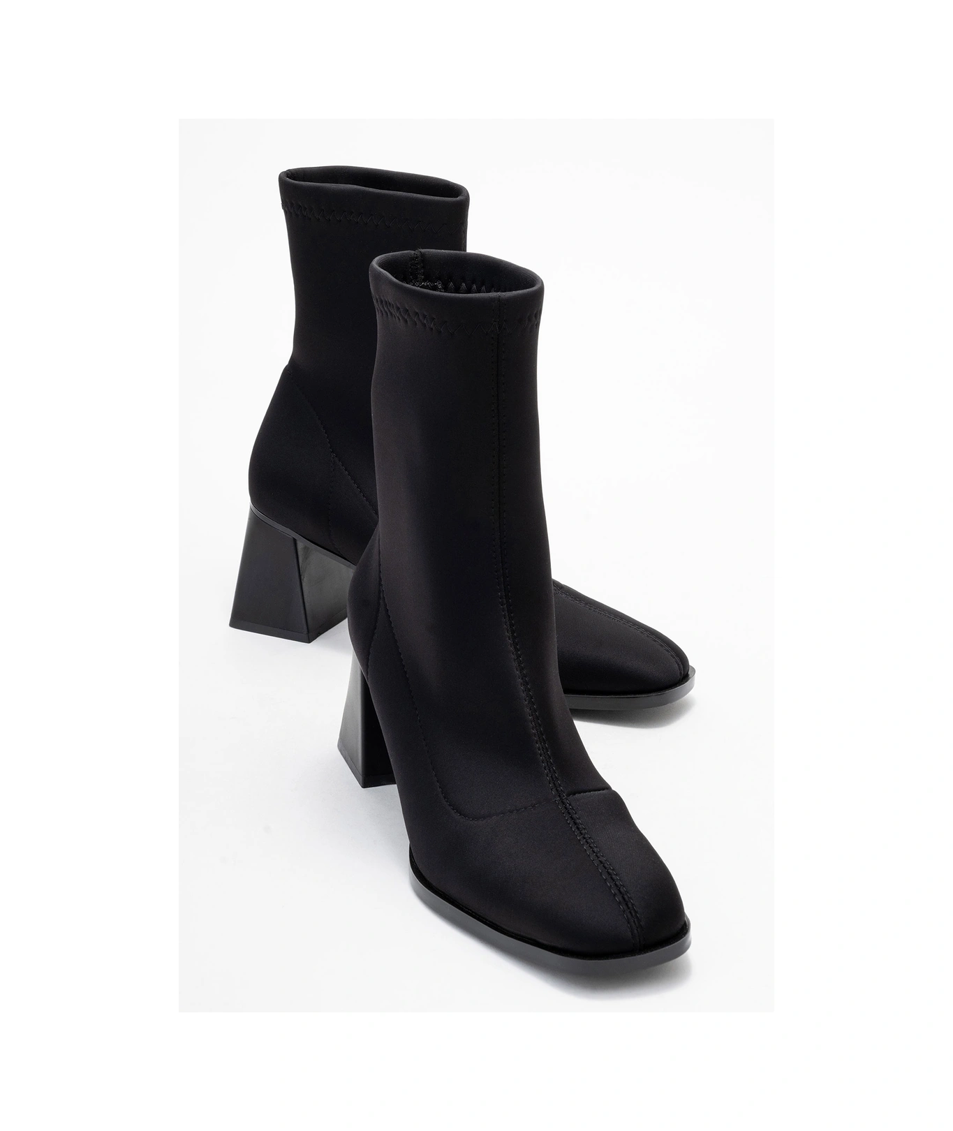 Luvishoes Luvi Shoes Plesa Siyah Scuba Kadın Kalın Topuklu Bot Siyah Nice