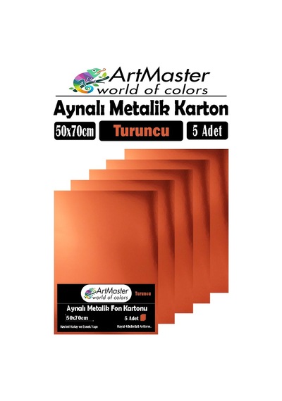 Turuncu Renkli 50x70 Metalik Aynalı Fon Kartonu 5 Adet 1 Paket Artmaster Metalik Aynalı Fon Kartonu