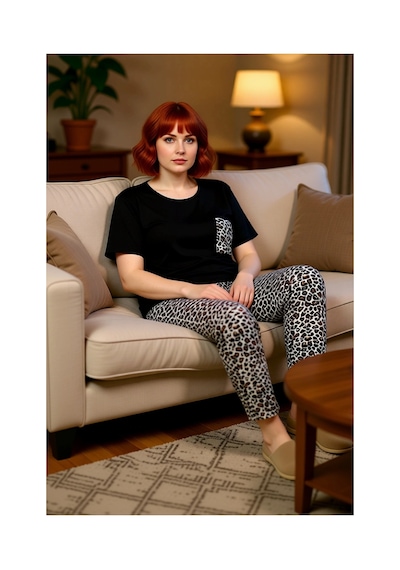 Ersefa Kadın Animal Desenli Bisiklet Yaka Pamuklu Pijama Takımı Fonksiyo Çok renkli