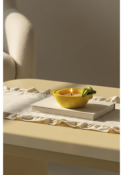 Limon Tasarımlı Dekoratif Sarı Mumluk Sarı