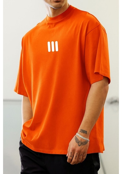 3 Çizgi Baskılı Unisex Tshırt Q6 Turuncu