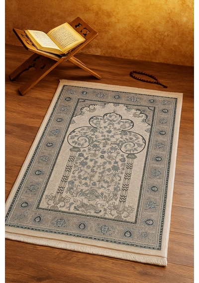 İpek Halı Kalitesinde Seccade 80x125 Cm Yumuşak Viscon İplik, Hediyelik Ve Çeyizlik Namazlık Turkuaz & Krem İpek Halı Kalitesinde Seccade 80x125 Cm Yumuşak Viscon İplik, Hediyelik Ve Çeyizlik Namazlık Turkuaz & Krem