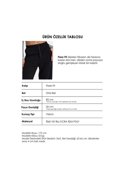 Kadın Siyah Renk 1w41 İnce Fitilli Örme Esnek Kadife Kumaş Pantolon