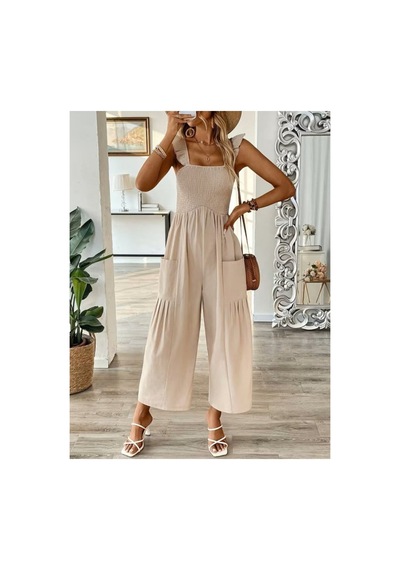 Butik İstanbul Kadın Askılı Gipe Detaylı Cepli Uzun Tulum Bej