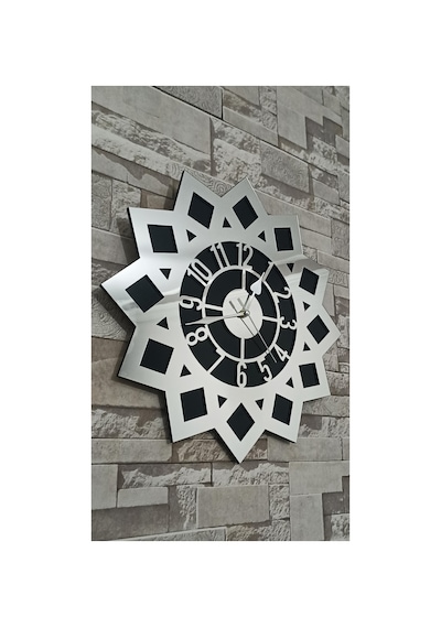 Ahenk Mdf Üzeri Gümüş Aynalı Pleksi Duvar Saati 40x40 Siyah-gümüş