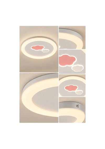 Modern Premium 3 Renkli Ledli Tavan Plafonyer Avizesi Maysa Bulut Desenli 50 Cm Çocuk Odası 100w Beyaz