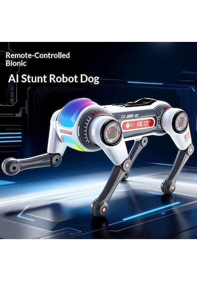 Uzaktan Kumandalı Yapay Zekâ Ses Kontrollü Akrobatik Robot Köpek Oyuncak-1749 Gri - Siyah