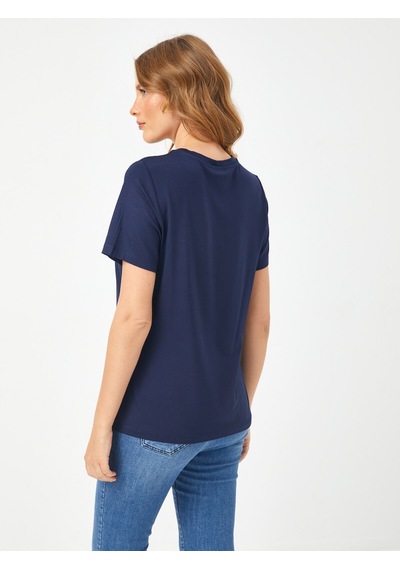 Faik Sönmez Yuvarlak Yaka Kısa Kol T-shirt 00002 B0000220 Lacivert