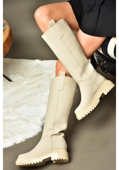 Fox Shoes R973201109 Bej Kalın Tabanlı Kadın Çizme Bej