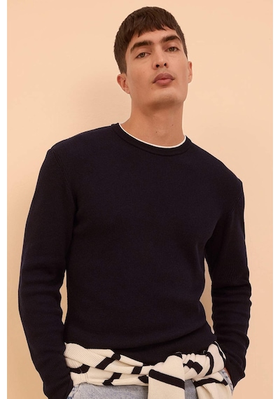 DeFacto Relax Fit Bisiklet Yaka Yaka İçi Penye Detaylı Pamuklu Triko Kazak D3290AX24AUNV64
