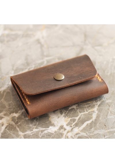 Kişiye Isme Özel Nerio Kapaklı Minimal Kartlık Camel Hi Leather