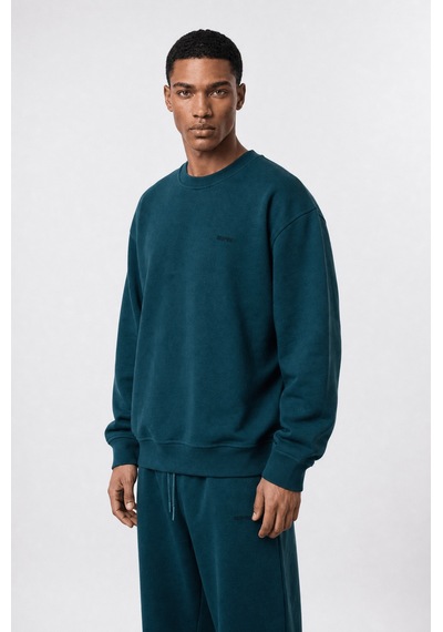 Erkek Respire Basic Oversize Sweatshirt Zümrüt Zümrüt Yeşili