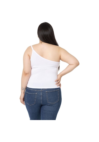Disentis Büyük Beden Tek Omuz Dekolteli Viskon Beyaz Body-beyaz Beyaz