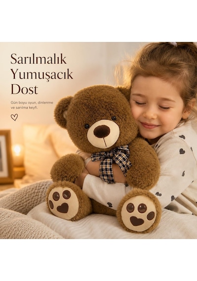 40 Cm Kurdeleli Pelüş Ayı, 3 Asorti Renk, Yumuşak Oyuncak Ve Hediyelik Sevimli Ayıcık Pjh16564-40cm Açık Kahve Genel