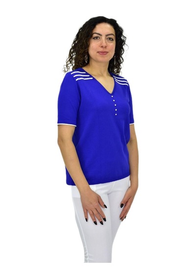 Kadın Yarım Kol V Yaka Taşlı Triko Tişöt 12857 Bgl-st04656 Saks Mavi Kadın Yarım Kol V Yaka Taşlı Triko Tişöt 12857 Bgl-st04656 Saks Mavi