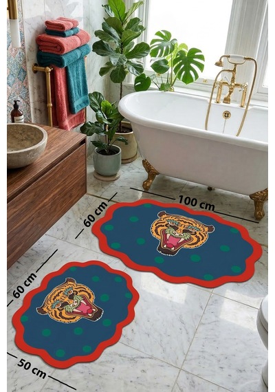 Shaleo 60x100 50x60 50x60 Kaydırmaz Tabanlı 3'lü Banyo Paspas Seti Takımı Ekru