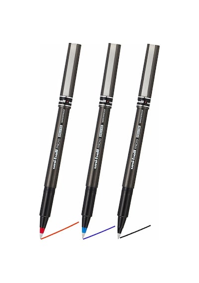 Mavi Siyah Kırmızı Pilot Kalem Ub-155 Micro Deluxe 3 Adet Uniball Pilot Kalem 0.5 Mm Roller Uçlu Pilot Kalem İnce Uçlu Kırmızı