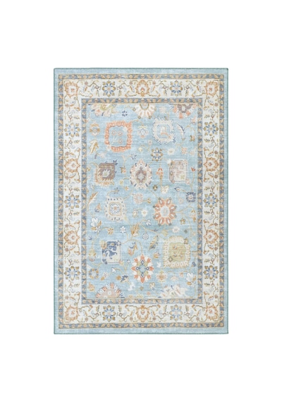 Cool Halı Happy Mavi Halı Vintage Çiçekli Kaymaz Taban Bohem Eskitme Salon Oturma Odası Halısı
