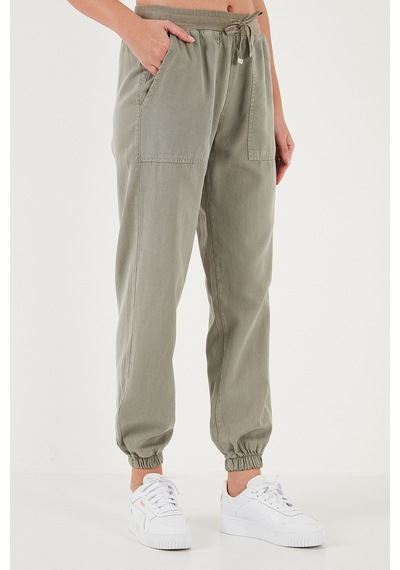 Lela Regular Fit Yüksek Bel Lastikli Paça Jogger Spor Bayan Pantolon 668Yp5039 Haki