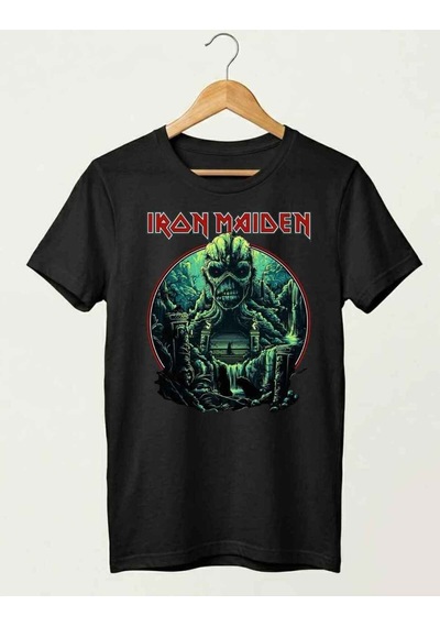 Erkek Iron Maiden Rock Metal Grubu Baskılı Pamuklu T-shirt Siyah