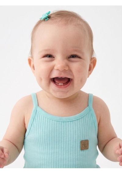 HelloBaby Pamuklu İp Askılı Cep Detaylı Kız Bebek Tulum Mavi