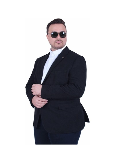 Mocgrande Erkek Büyük Beden 4 Drop Blazer Şönili Ceket 500602 Sıyah Siyah