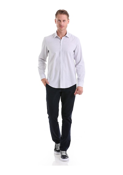 Hatemoğlu Gri Ç. Comfort Fit Çizgili Pamuklu Slim Yaka Uzun Kollu Spor Göml Gri