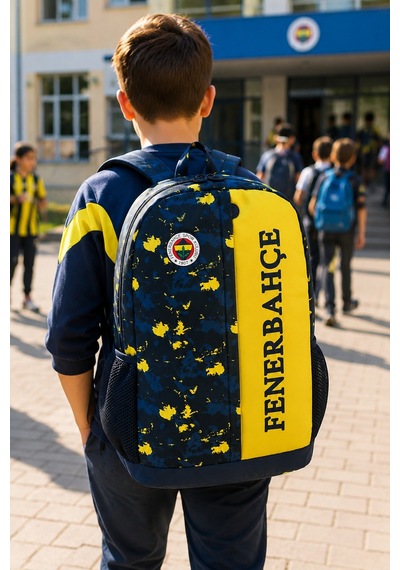 Fenerbahçe Lisanslı Orijinal Kamuflajlı Futbol Takımı Okul Çantası Sırt Çantası 42x37x18 Cm Çok Renkli