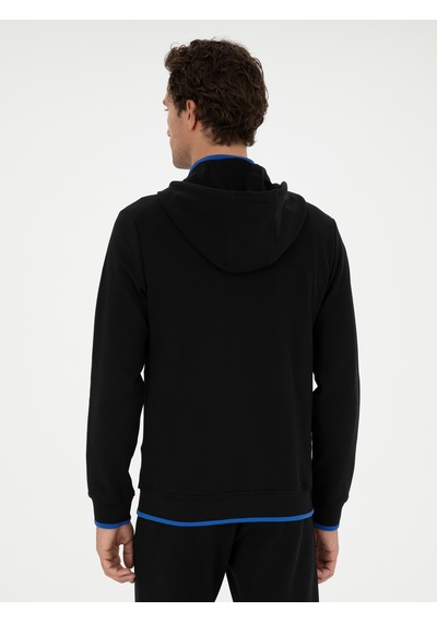 Siyah Regular Fit Kapüşonlu Sweatshirt
