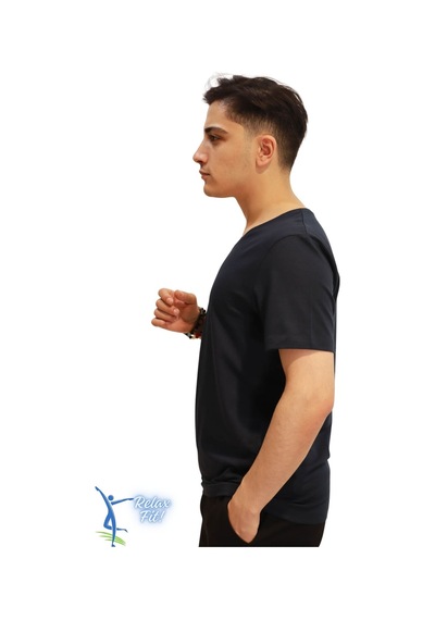 Sermoda Rahat Kesim V Yaka Pamuklu Penye T-shirt Lacivert