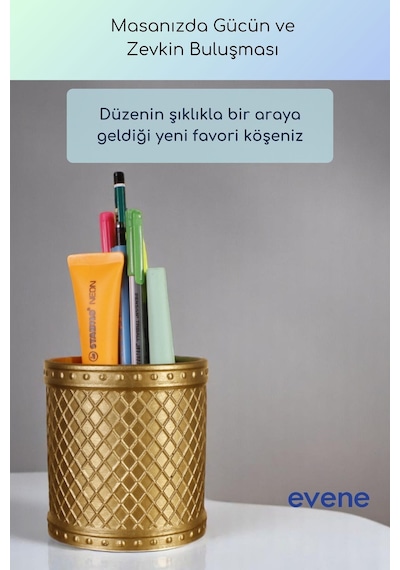 Kalemlik Masa Kalemliği Organizer Kalemlik Altın Renk Model 90 Çok Renkli