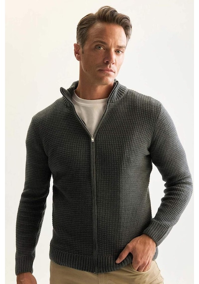 DeFacto Standart Fit Normal Kesim Yarım Balıkçı Yaka Fermuarlı Waffle Hırka R1195AZNSAR4