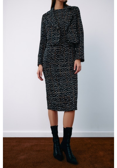 Sateen Kolsuz Tüvit Kalem Elbise - Siyah-135068 Siyah