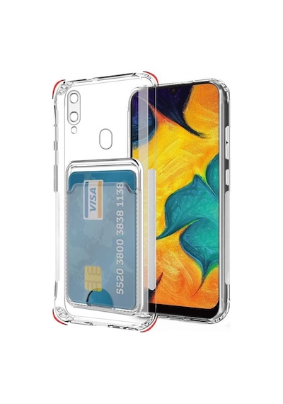 Kvy Samsung Galaxy Uyumlu A20 Kamera Korumalı Kartlıklı Setra Şeffaf Silikon Kılıf