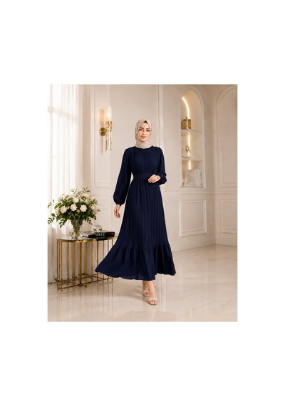 Unika Boutique Kadın Şifon Pileli Elbise Lacivert