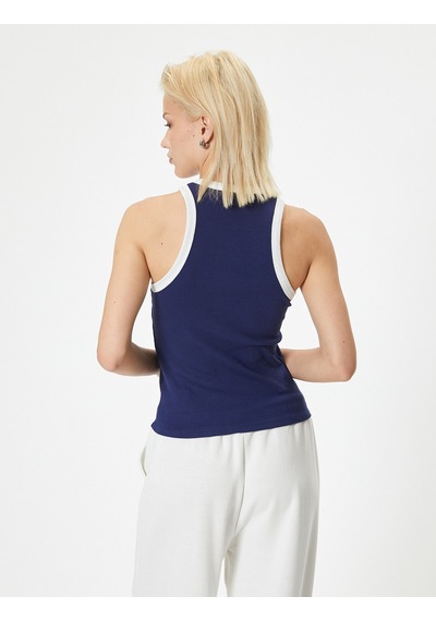 Koton Halter Yaka Atlet Tokyo Baskılı Ribanalı Pamuklu Skinny Fit Lacivert 4sak10718ek Lacivert