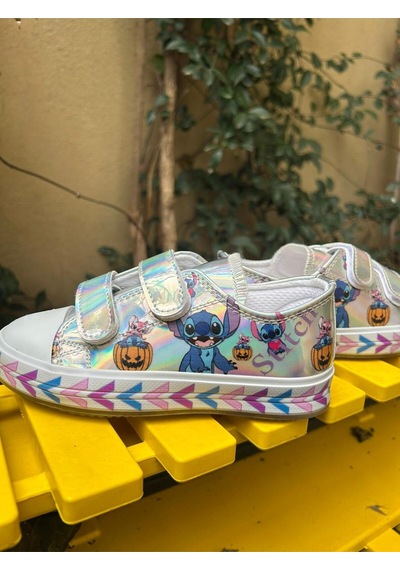 Scarpe Magiche Stitch Baskılı Kız Çocuk Ayakkabısı 31-35 Numara Arası Işıksızdır Gümüş