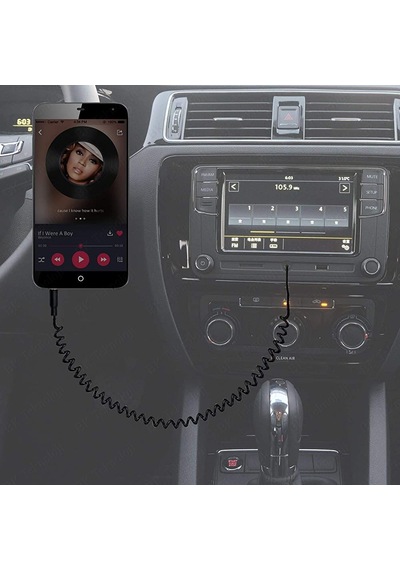 3.5mm Stereo Spiral Tasarım Araç AUX Ses Kablosu 2 Metre