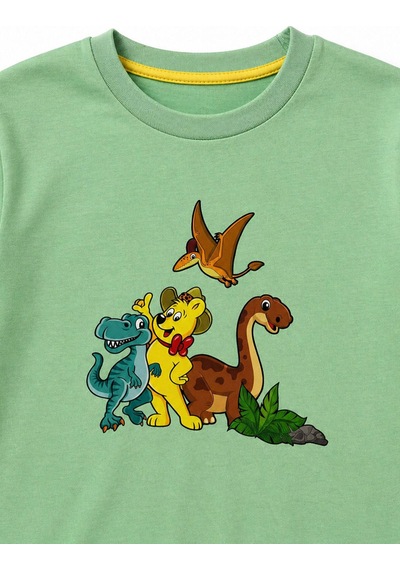 Haribo Lisanslı Dinozor Baskılı T-shirt Şort Takım Yeşil