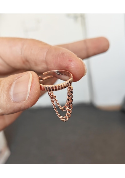 Taşsız Zincirli Gümüş Yüzük Pembe Altın