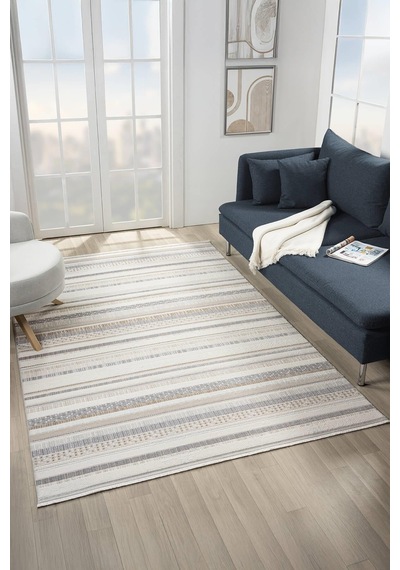 Armony Ar009a Modern Halı Desenli Akrilik Pamuk Taban Tozu Az Salon Halısı Yatak Odası Koridor Beyaz